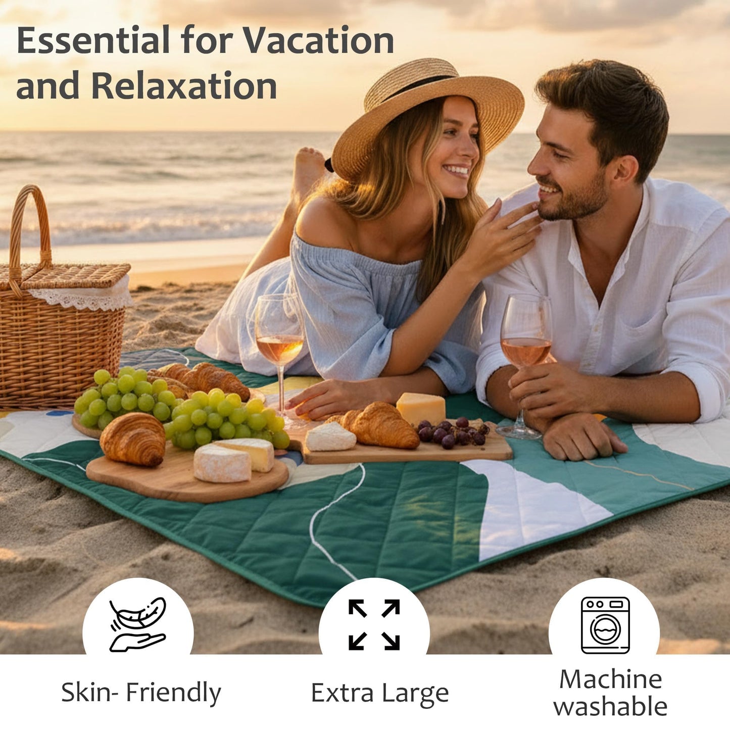 Exclusivo Mezcla Waterproof Picnic Blankets 3-Layer 60x80 INCH Large Sandproof Beach Blanket Foldable Outdoor Blanket for Camping on Grass Picnic Mat