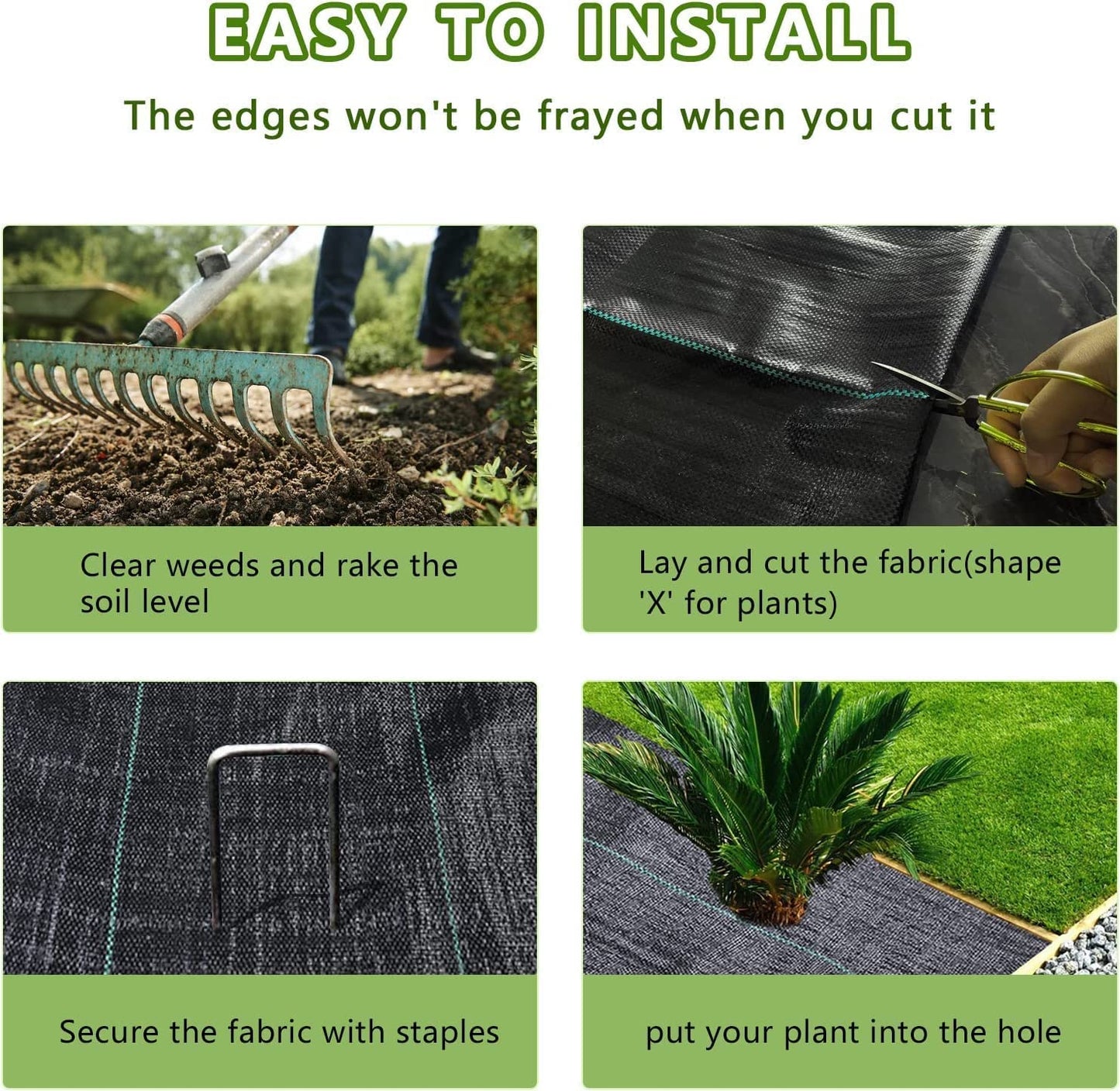 LGJIAOJIAO 4FT x 100FT Weed Barrier Landscape Fabric (2 Pack 4x50FT) - Premium Heavy-Duty 3.2oz Gardening Weed Control Mat with 30 U-Shaped Securing Pegs - Ground Cover for Gardening, Farming