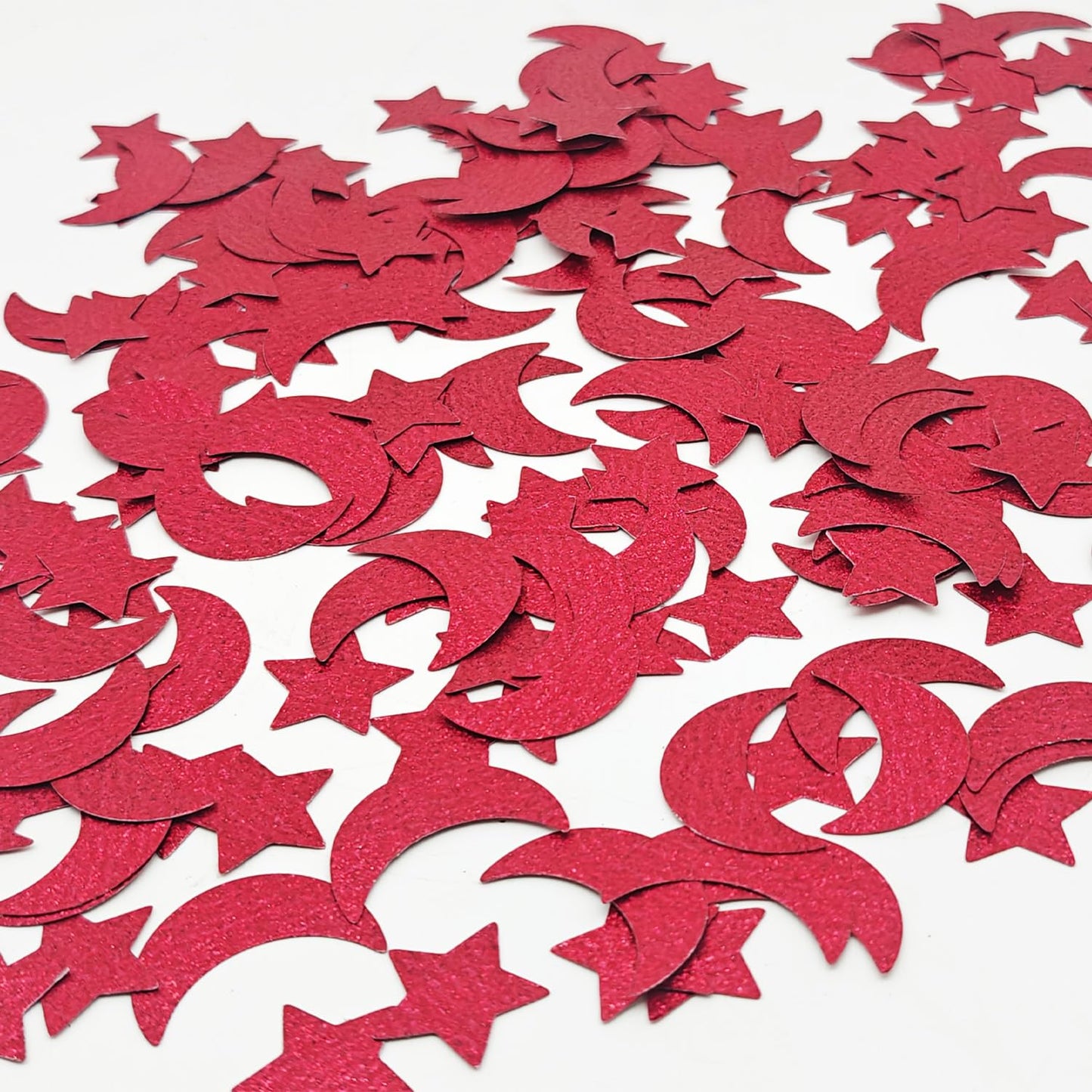 CC wonderland zone Red Glitter Star Moon Confetti, 200Pcs 1.2 Inch Double Sided Shiny Table Scatter for Ramadan Eid Wedding Baby Shower Birthday Party Decorations