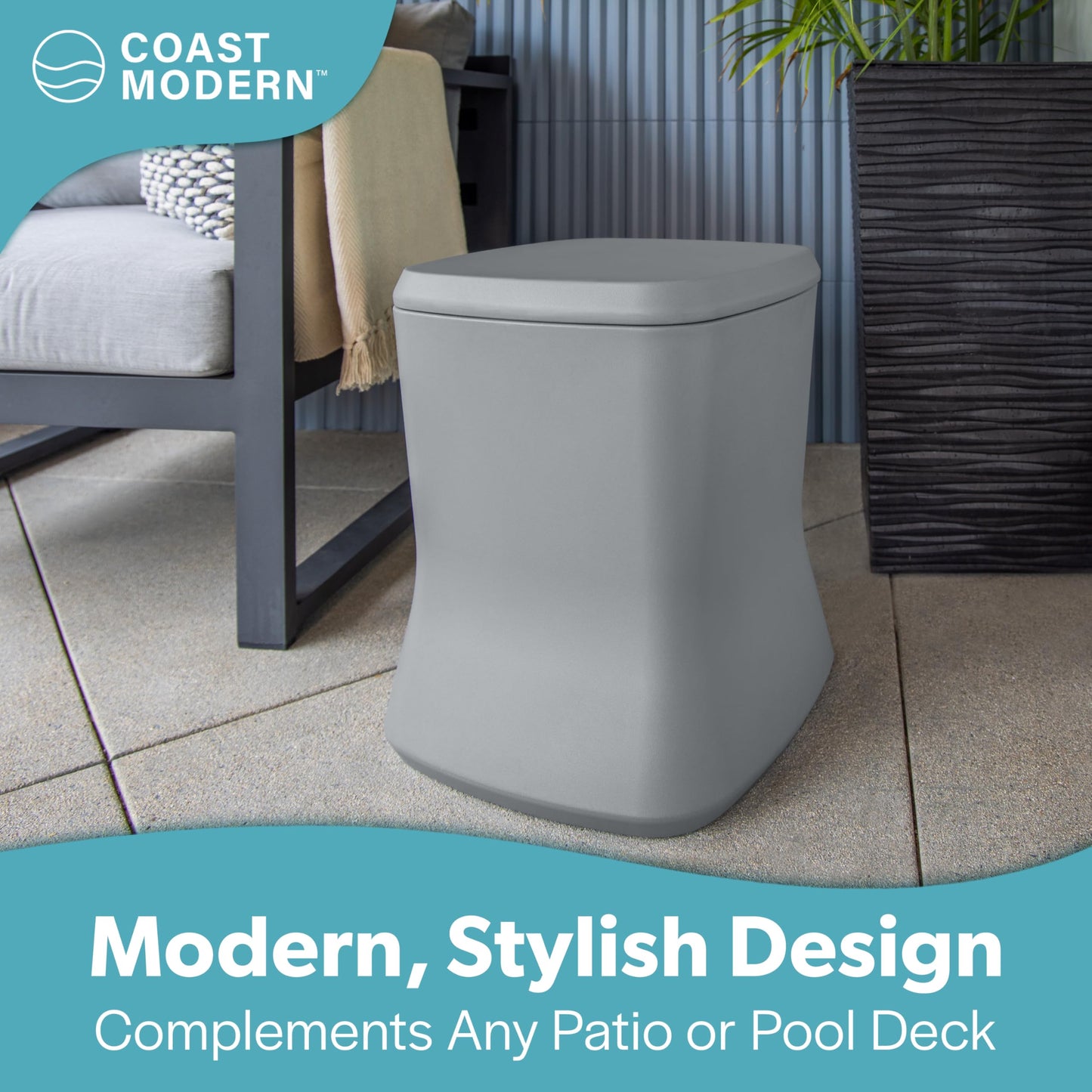 Coast Modern Outdoor Side Table Cooler - 2 in 1 Patio Decor Storage Table & Ice Chest - 25 QT - Gray