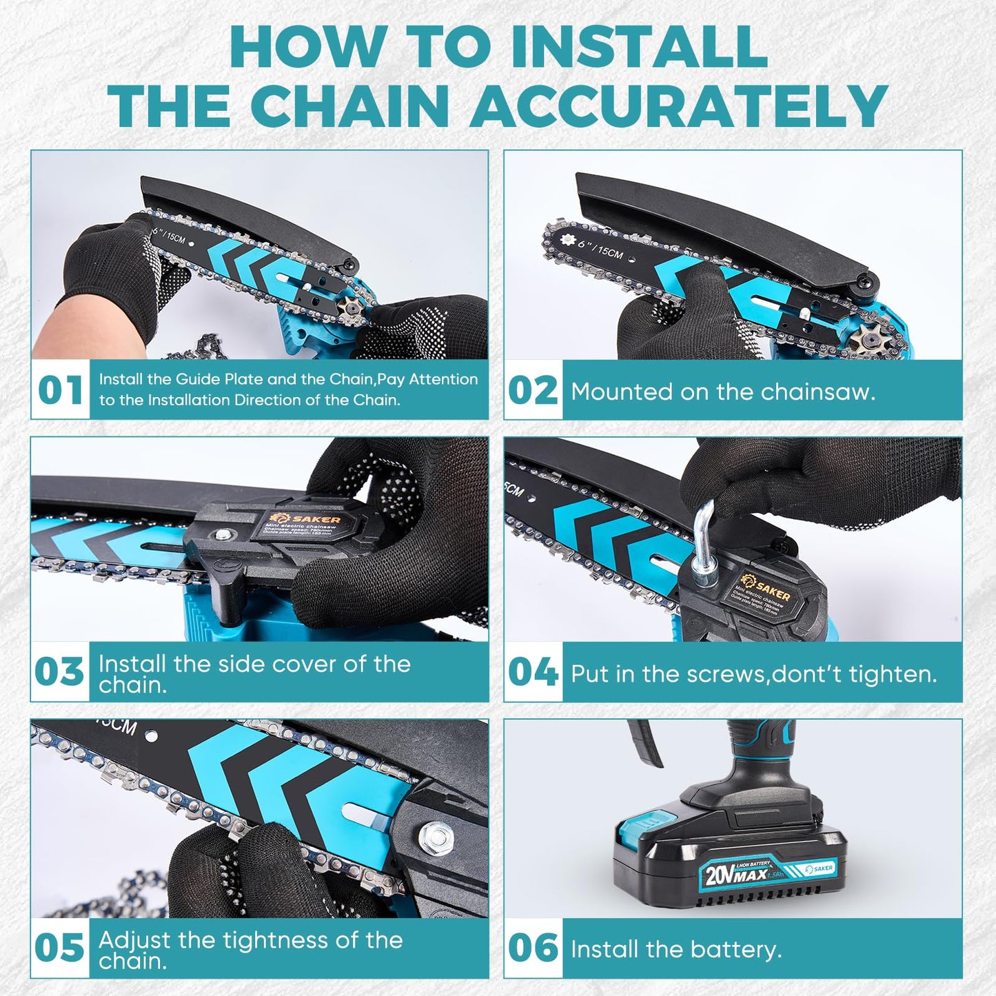 Saker Mini Chainsaw,6 Inch Portable Electric Chainsaw Cordless, Small Handheld Chain saw for Tree Branches,Courtyard, Household and Garden,Father Day Gift for Men Husband Women