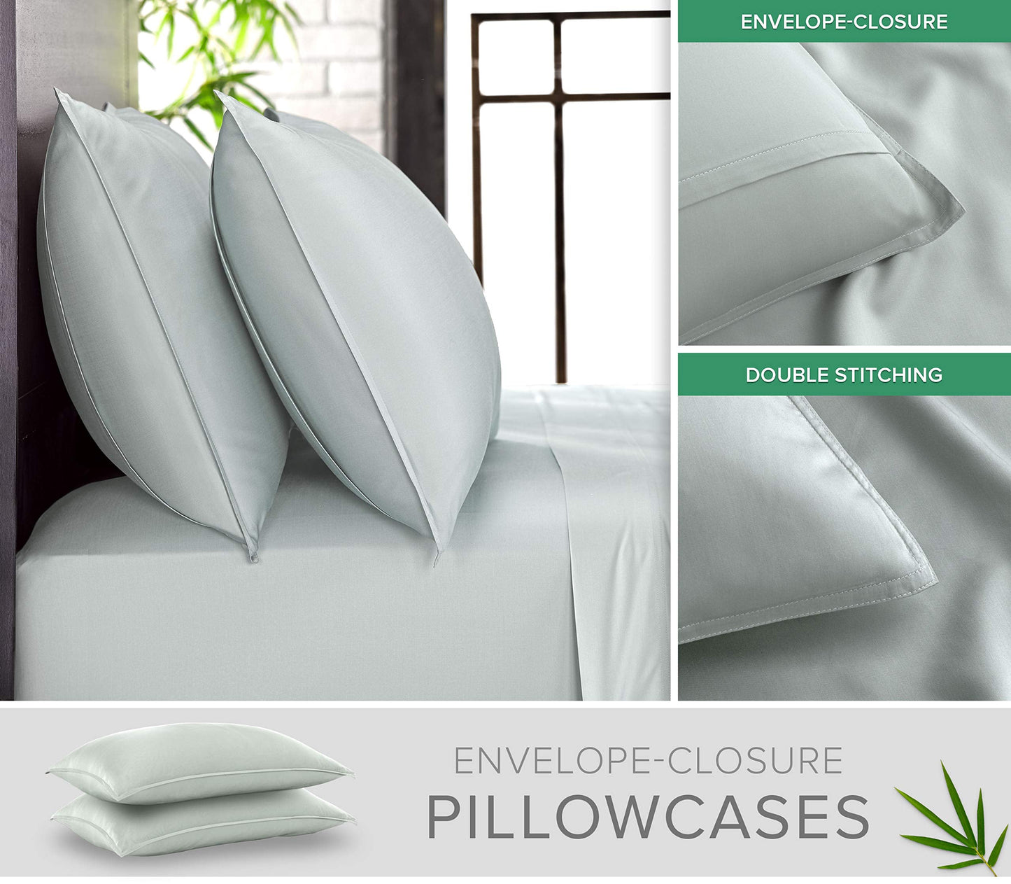 Pure Bamboo Full Sheets, Genuine 100% Organic Viscose Derived from Bamboo Bed Sheet Set, Luxuriously Soft & Cooling, Double Stitching, 2 Year Quality Promise (Full, Sea Glass)