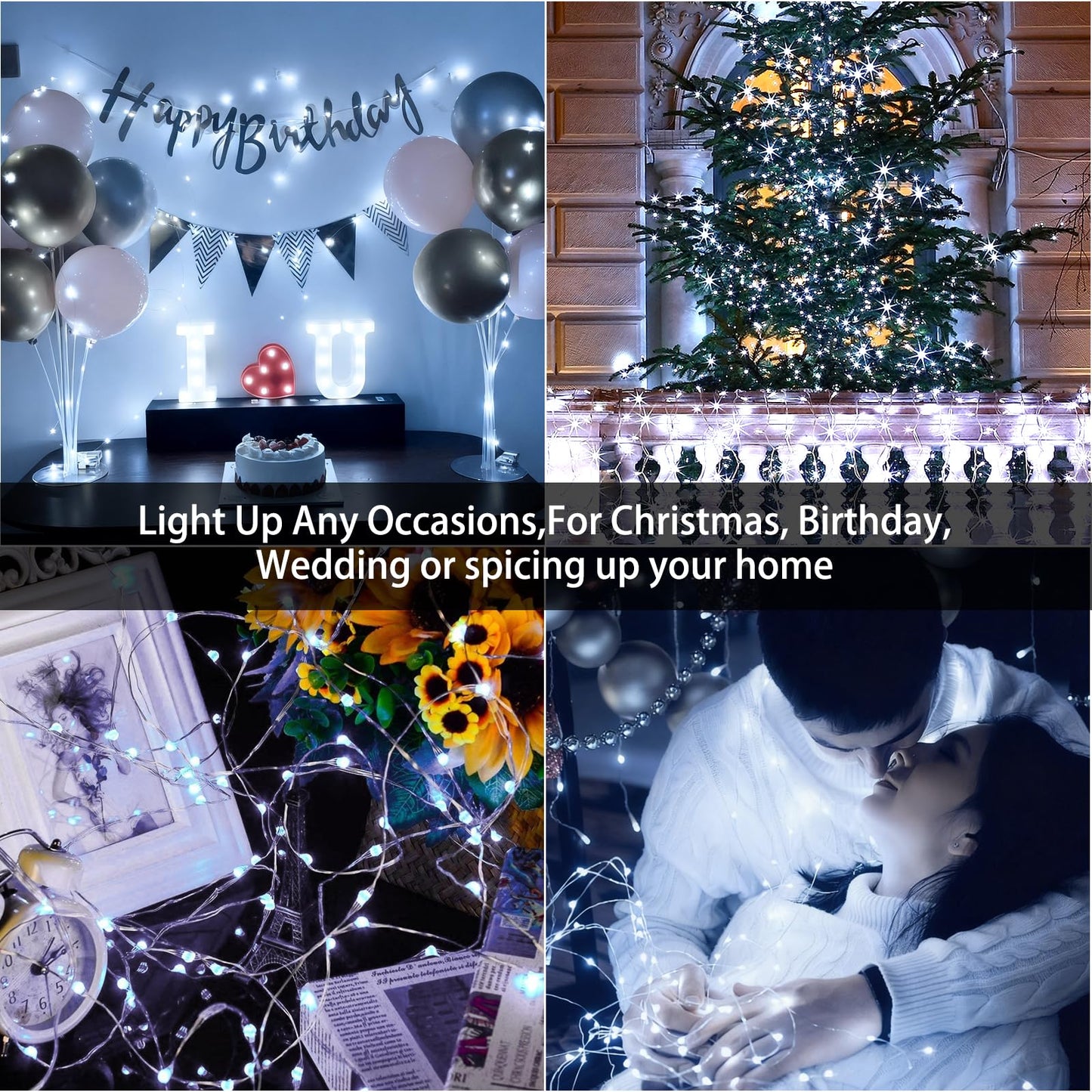 VOOKRY 32 Pcs Fairy Lights Battery Operated String Lights - 10 ft 30 LEDs Waterproof Silver Wire Mini Firefly Starry Moon Lights for DIY Crafts Wedding Party Table Centerpieces Christmas(Cool White)