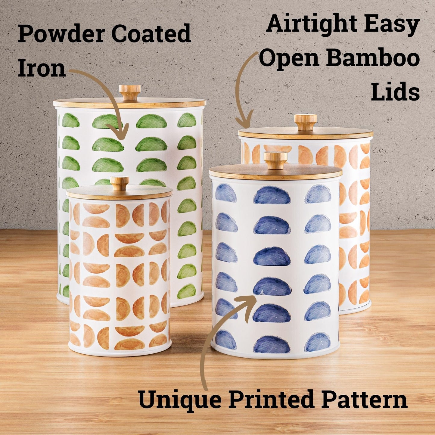 Kitchen Canisters for Countertop Set of 4 - Patterned Iron Kitchen Canisters with Airtight Lids - Flour Sugar Canister Set - Flour and Sugar Containers Farmhouse - Coffee Jar for Counter - White Jar