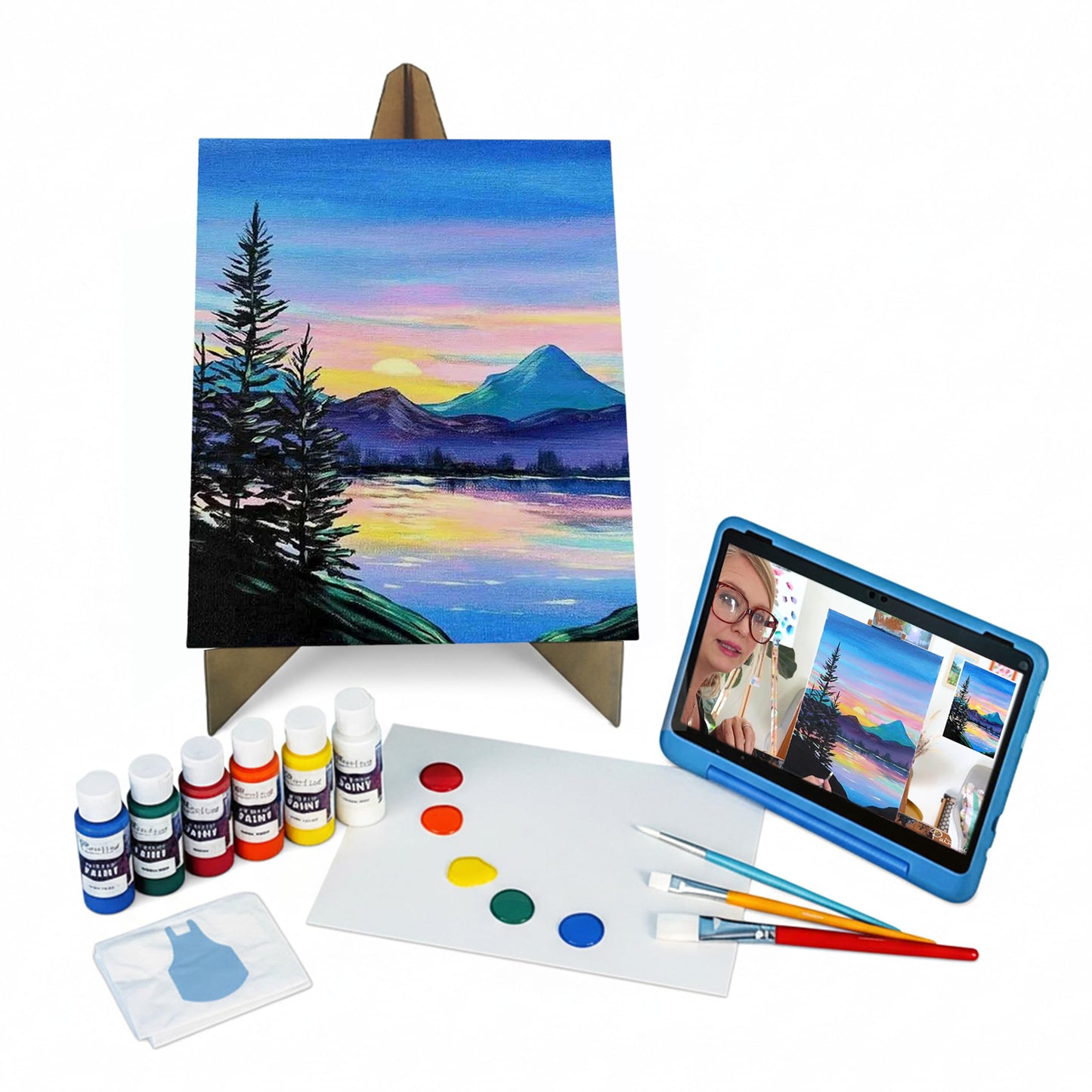 Painting to Gogh – Sunset Sonata - Painting Kit for Adults – 11x14 Canvas, 5 Paint Brushes, Acrylic Paints, Easel, Palette, Apron & Step-by-Step Video Tutorial – for Beginners& Art Lovers