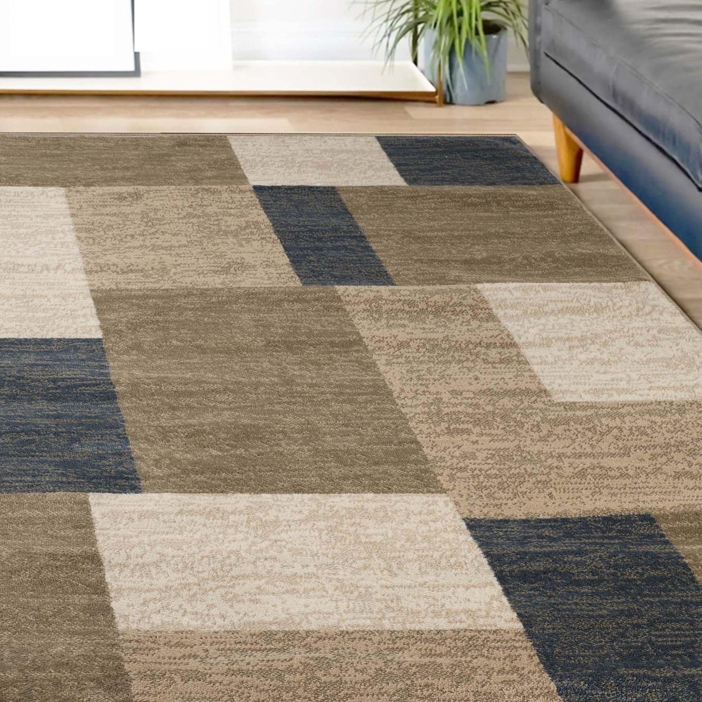 Superior Indoor Large Area Rug, Jute Backed, Perfect For Entryway, Office, Living/ Dining Room, Bedroom, Kitchen, Modern Geometric Patchwork Floor Decor, Clifton Collection, 5' x 8', Grey/ Brown