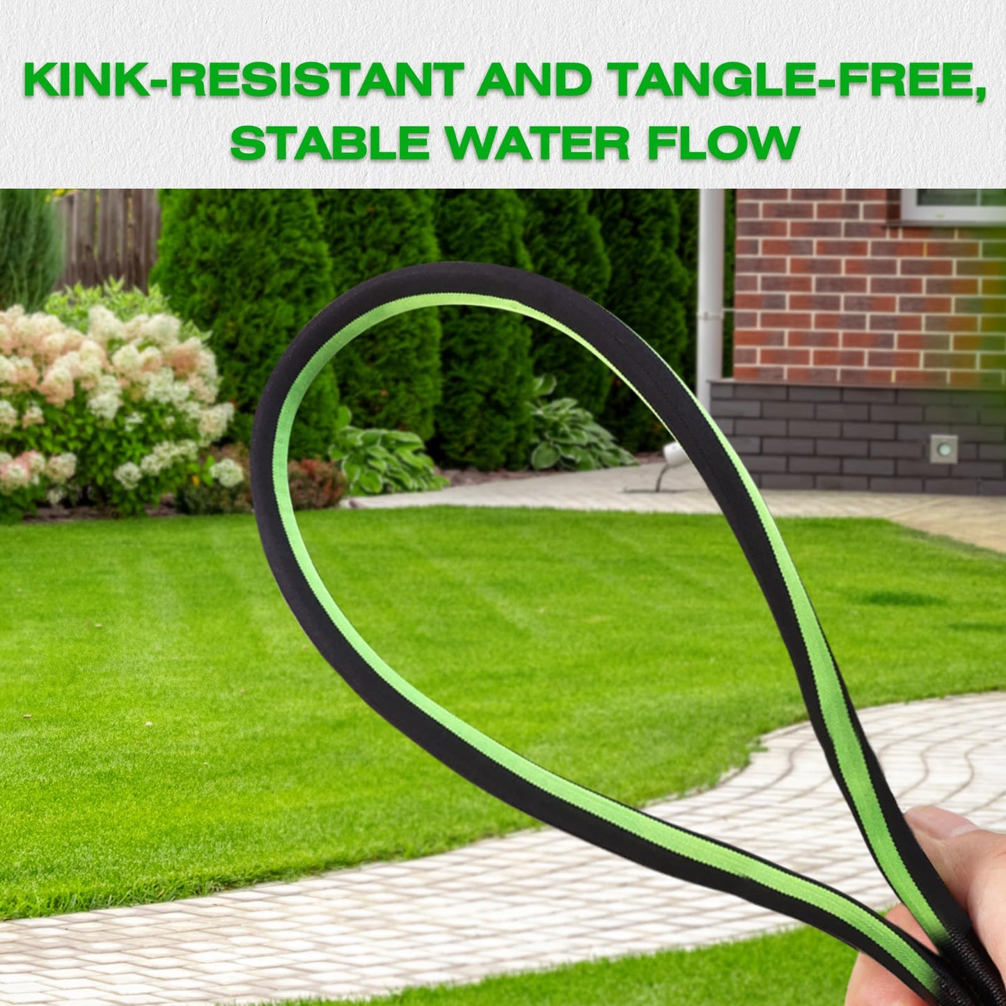 HODUP 100FT Lightweight Super Flexible Garden Hose - Kink-Free, Non-Expanding, Easy Storage for Yard Lawn Outdoor Use (Black-Green)