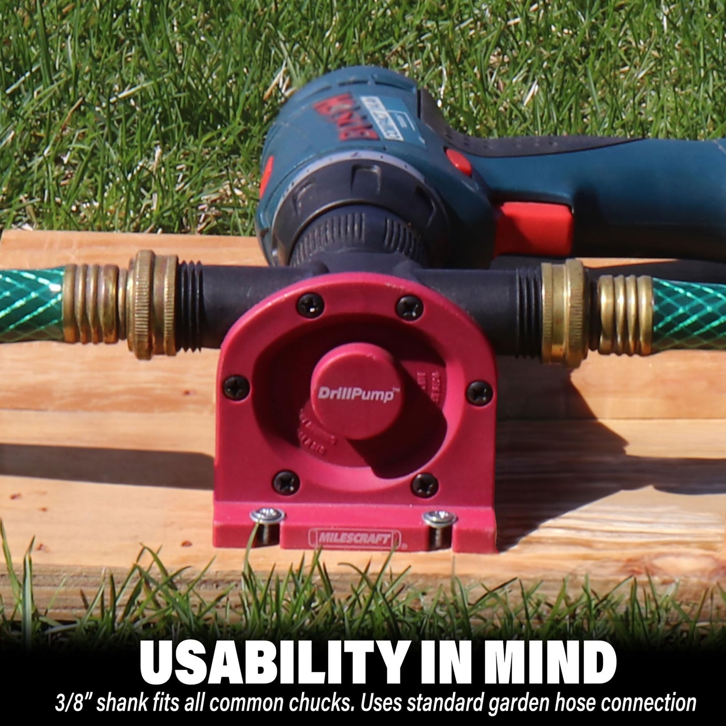 Milescraft 1314 DrillPump750 - Self Priming Water Pump Attachment for Drills - Water Transfer Pump - Uses Common Garden Hose - 750 Gallons per Hour