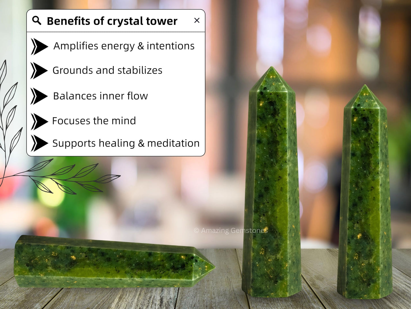 Amazing Gemstone Green Jade Crystal Towers - Natural Healing Crystal Point Obelisk for Reiki Healing and Crystal Grid (2" to 3" INCH)