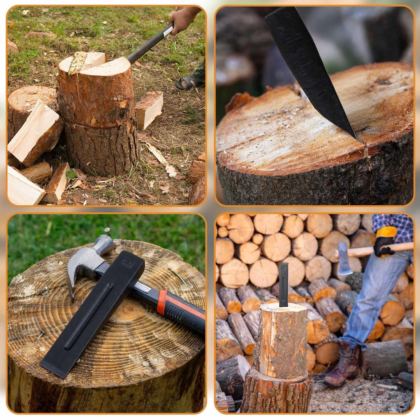 Otoolling 2 Pcs Manual Log Splitter Wedge Wood Splitting Wedges for Firewood 2 Way Black Design Forged Steel Tool for Easy Wood Splitting Sharpened Edge for Outdoor Logging Chopping(5 Lbs)
