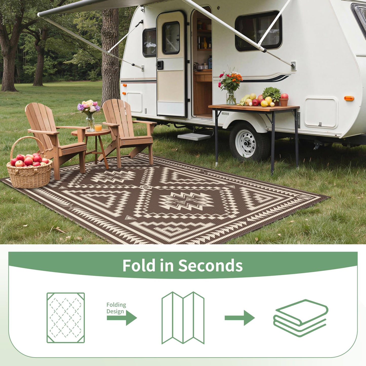 GENIMO Outdoor Rug for Patio Clearance - 8x10 ft Waterproof Plastic Camping Rugs, Reversible Outside Rv Mat Carpet for Porch, Deck, Picnic, Balcony, Beach, Backyard, Coffee Beige