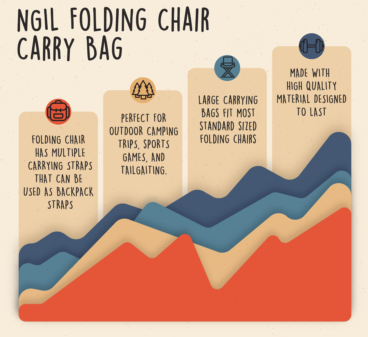NGIL Camp Folding Chair Carry Bag (Replacement Bag), Outdoors Folding Chair Cover, Bag Chair for Adults, Camping Chair Replacement Bag (No Chair Included) (Gray)