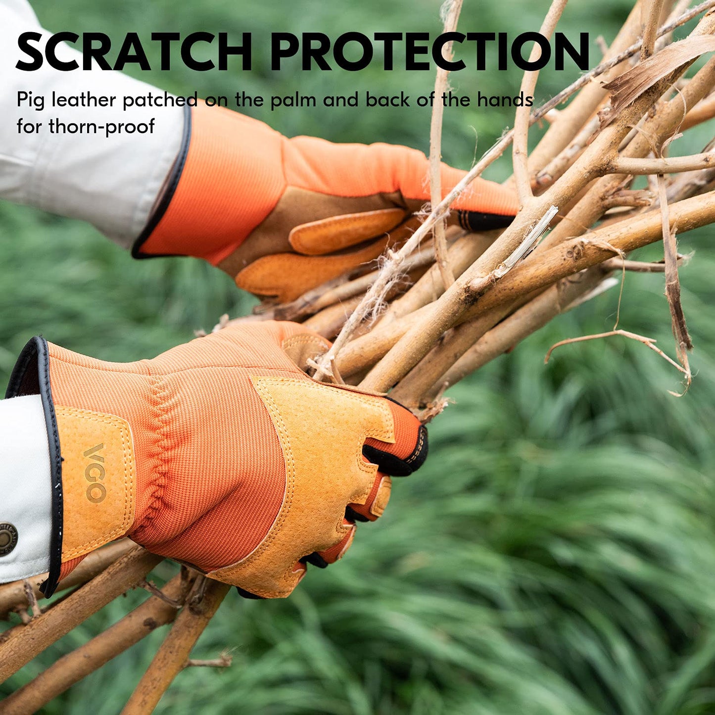 Vgo... 1-Pair Gardening Gloves Men, Safety Work Gloves, Puncture-proof, Thornproof, Touchscreen (Orange,L,SL7475)
