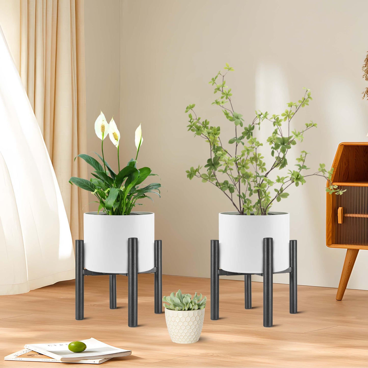 NSYOOMH Adjustable Metal Plant Stand Black, Fits 8 -13 Inch Heavy Duty Flower Pots Holder - Floor Single Plant Stands Indoor Outdoor for Corner Planter Outside Potted Plants (Pot Not Included)