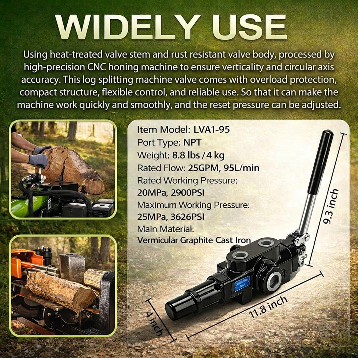 INPANOLS Hydraulic Log Splitter Valve, 1 Spool 25GPM 3626PSI Hydraulic Directional Control Valve, Hydraulic Loader Valve w/Joystick for Log Splitter, Small Tractors & Loaders