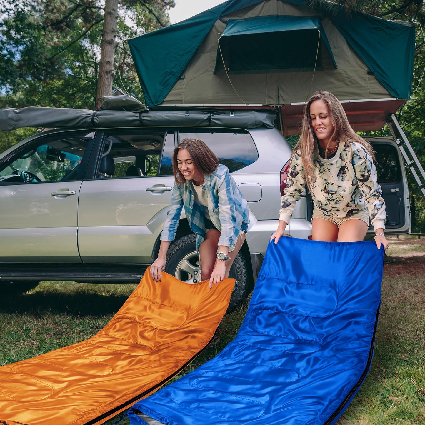 Tudomro 2 Pcs Camping Sleeping Bag for Adults Lightweight Packable Waterproof Camping Gear Equipment to Keep Warm for Outdoor Backpacking Hiking Travel (Blue,Orange)