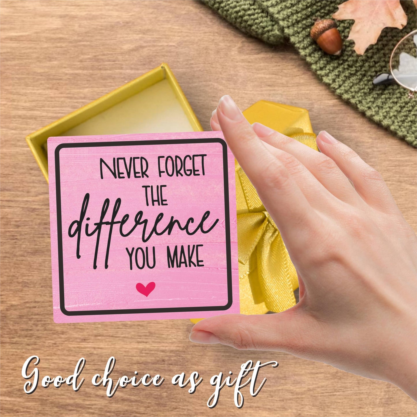 Home Office Wooden Sign Decor,〝NEVER FORGET THE difference YOU MAKE〞 Positive Reminder Sign With A Metal Support, Home Office Desk Decor, Gifts For Families, Friends & Coworkers(Pink) - D04