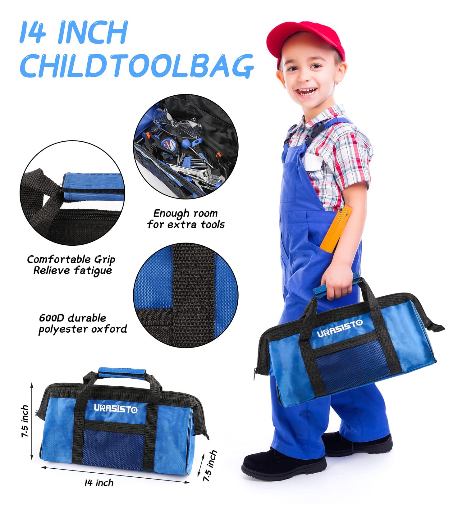 URASISTO 18-Piece Kids Tool Set with Tool Storage Bag, Junior Real Hand Tool Kit for Boys & Girls, Children Learning Tools for DIY Building and Woodworking, Age 8+