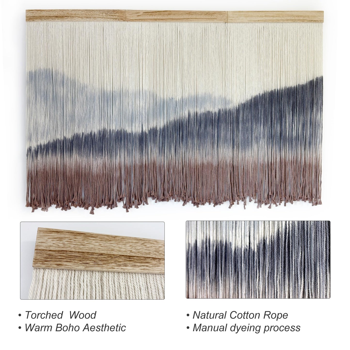 AKSWSHO Macrame Wall Hanging, Extra Large Mountain Dip-Dye Handmade Cotton Tapestry 59.06" x 38.19", Oversized Boho Wall Décor for Living Room Bedroom Studio Entryway, Serene Handcrafted Home Gift