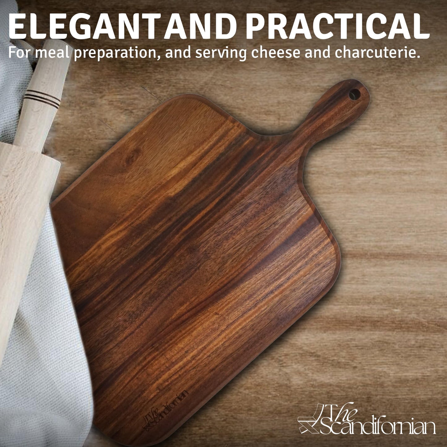 The Scandifornian Walnut Wood Cutting Board | Jumbo Extra Large Size 26" x 16", Paddle Shape with Handle | Premium Elegant Handcrafted | Perfect for Entertaining