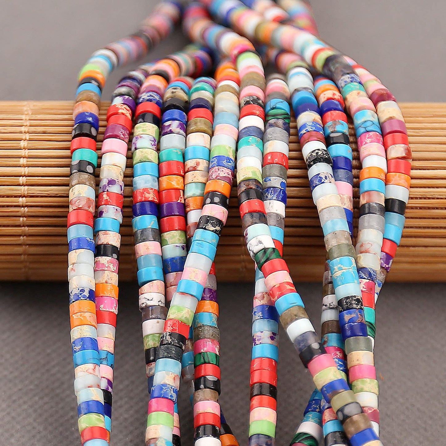 BONNY BOXX 150PCs Natural Mix Imperial Jasper Spacer Beads, Loose Semi Precious Flat Round Gemstone Heishi Disc Stone Beads for Beading Jewelry Making 4mm*2mm