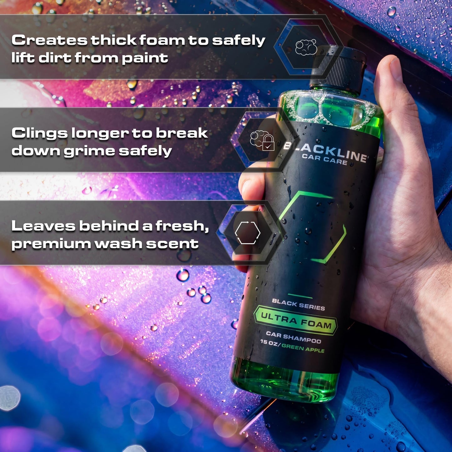 Blackline Automotive Extreme Foaming Car Shampoo - Extreme Ultra Foam Perfect for Ceramic Coatings - Compatible with Foam Cannon for Pressure Washer (16 FL Oz, Green Apple)