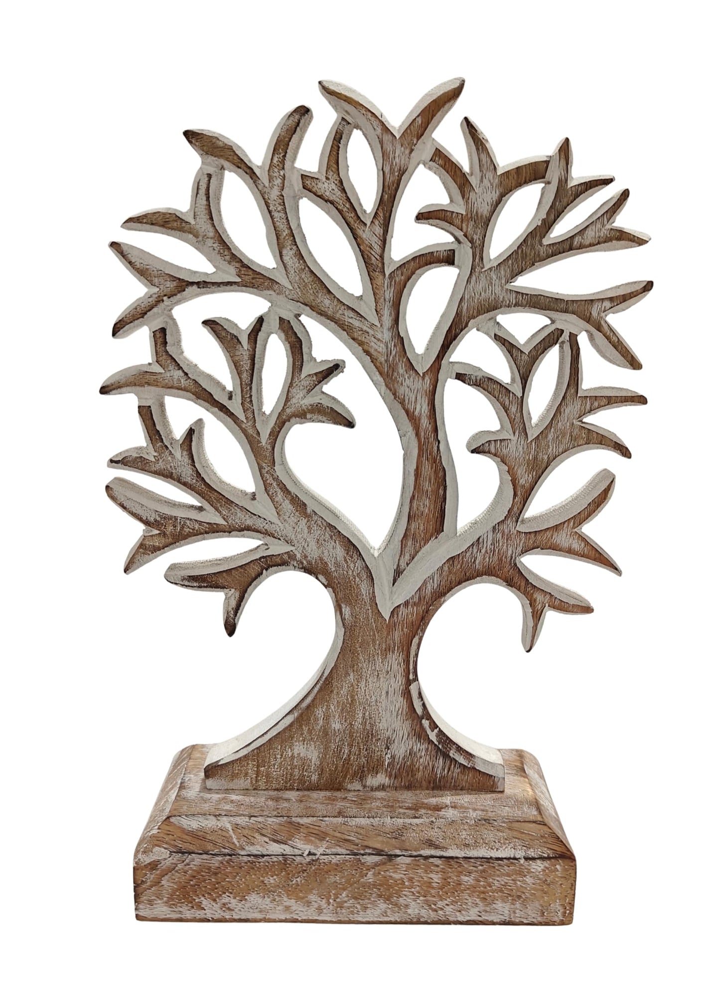 VANIYA CRAFTS® Wooden Tree of Life Decor – Handmade Carved Sculpture Statue for Home Decor, Living Room, Bedroom, Office Desk, or Shelf Display (Antique White)