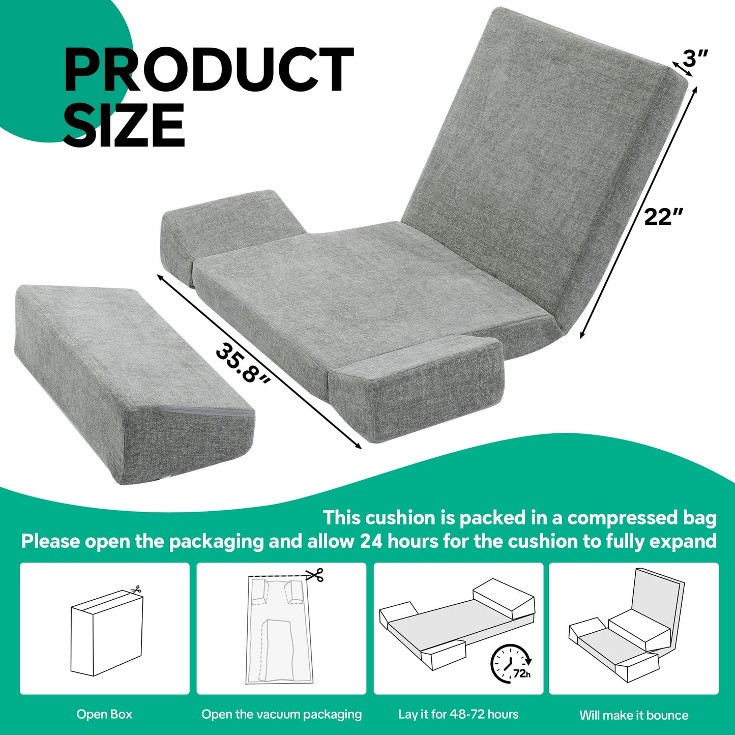 HOMBYS Pro Meditation Cushion Set with Adjustable Back Support, Large 3-in-1 Floor Sitting Chair for Yoga & Meditation, Extra Thick Yoga Pillows for Adults with Knee Support, Grey