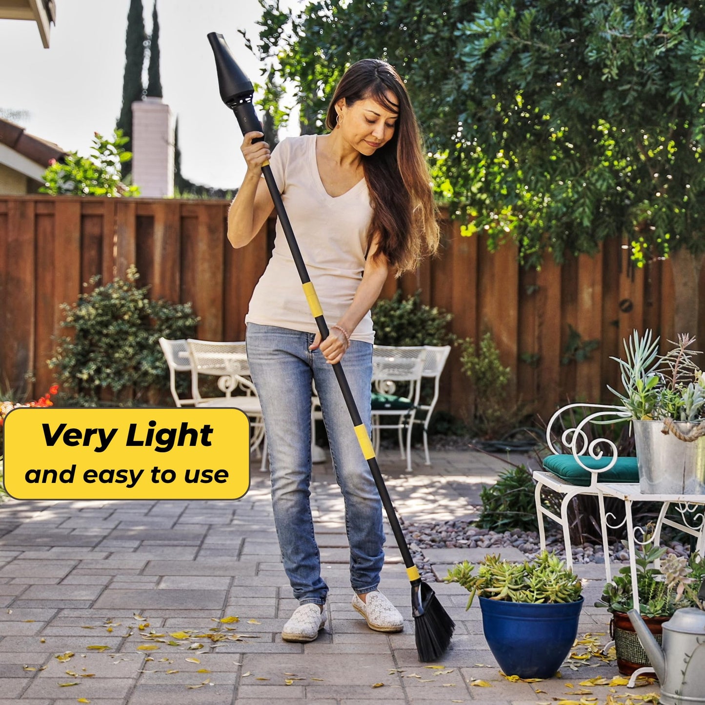 Aerobroom Outdoor Broom and Cordless Leaf Blower Combo, Mini Leaf Blower with Collapsible Broom Handle, Air Stick Blower/Broom Tool for Patios, Decks, Driveways, RVs, Camping and Shops