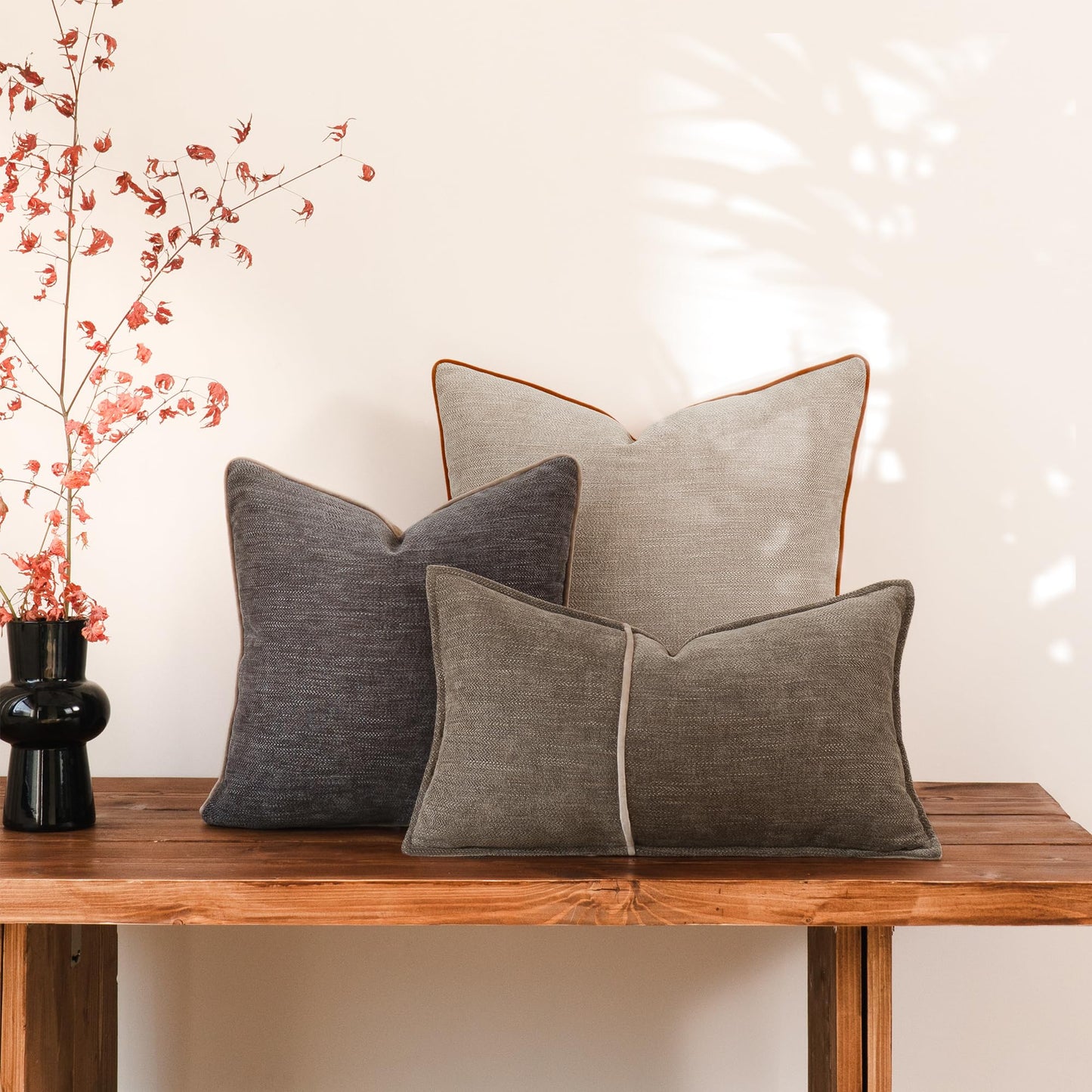 MATTINS Apricot Yellow Cotton Throw Pillow Covers 18x18 Set of 2, Solid Decorative Pillow Covers with Soft Chenille Texture and Velvet Back, Neutral Farmhouse Cushion Covers for Couch Sofa Bedroom
