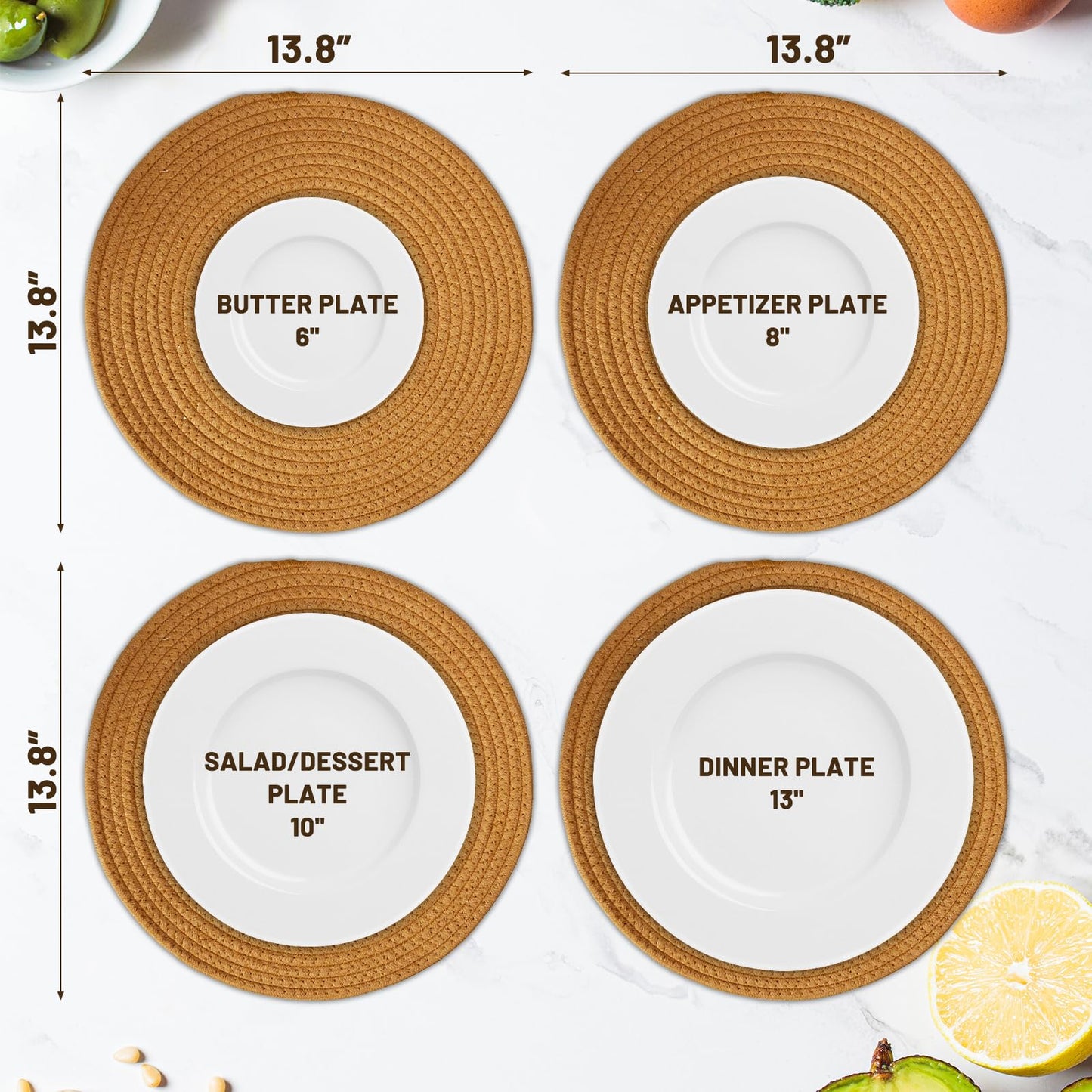 Round Placemats Set of 4, 13.8 Inch 100% Cotton Rope Woven Place Mats, Heat Resistant Washable Boho Farmhouse Table Mats, Non-Slip Absorbent Dining Table Mats for Kitchen Decor