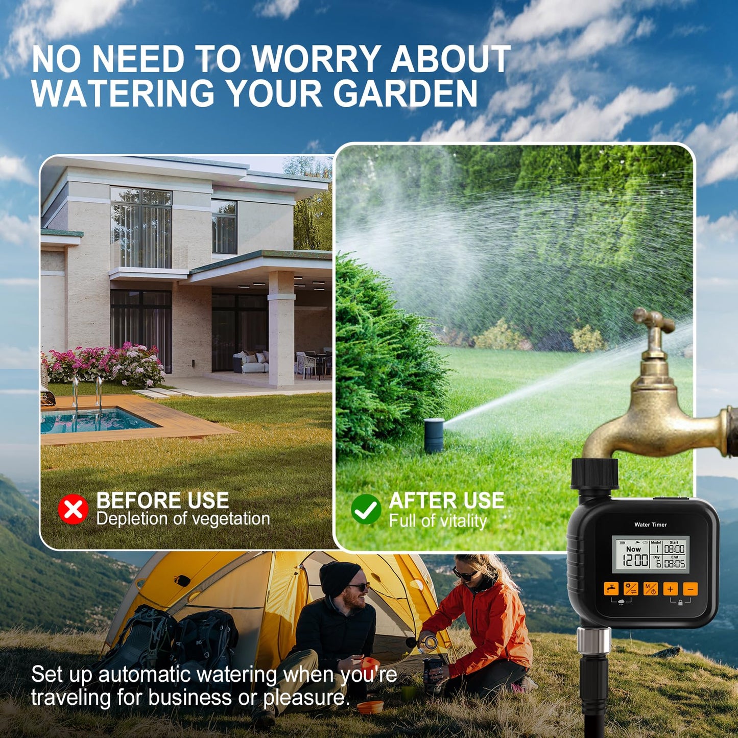 Sprinkler Timer, Water Hose Timer for Garden and Outdoor Irrigation, Garden Irriration System Controller with Rain Sensing.