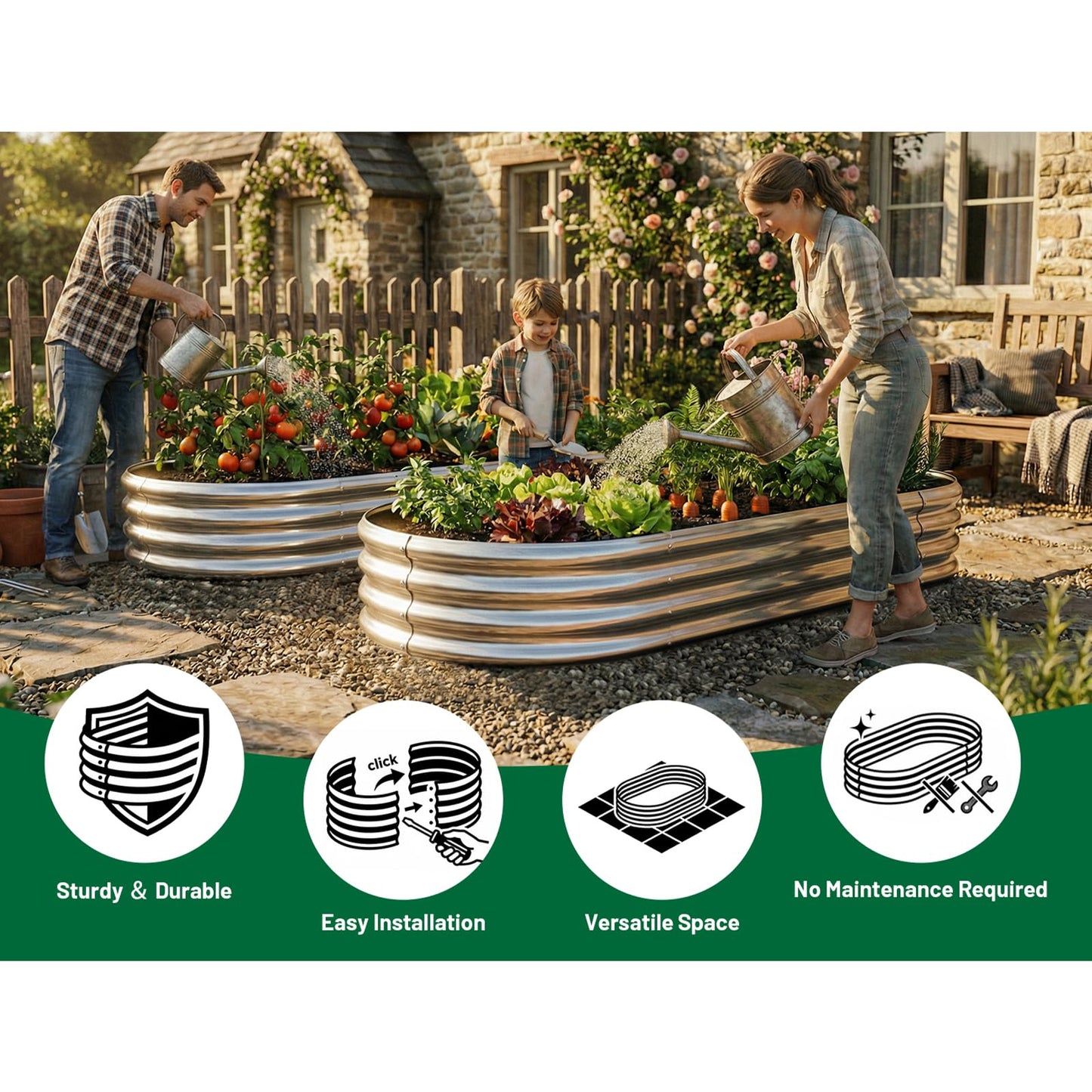 AHEONLAR 2pack 6×3×1ft Raised Garden Bed，Outdoor Galvanized Planter Boxes, Oval Large Metal Raised Garden Beds for Vegetables