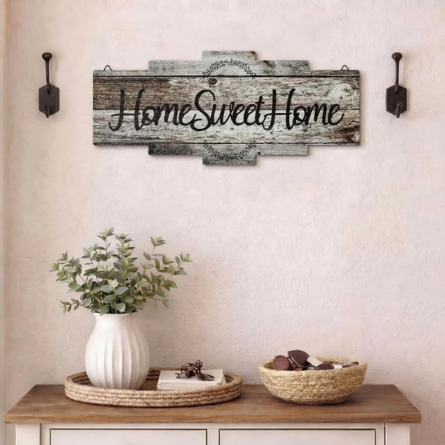 Jetec Home Sweet Home Sign, Rustic Wood Room Wall Decor, Farmhouse Plaque Wall Hanging Wooden Sign for Bedroom, Living Room, Wedding Decor(Gray)