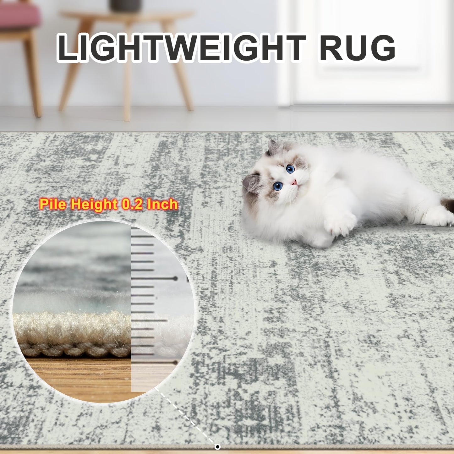 Area Rugs Living Room Rug - 5x7 Washable Modern Abstract Soft Neutral Non-Slip Carpet Large Indoor Floor Stain Resistant Thin Carpets for Bedroom Dining Room Farmhouse Nursery Home Office Grey