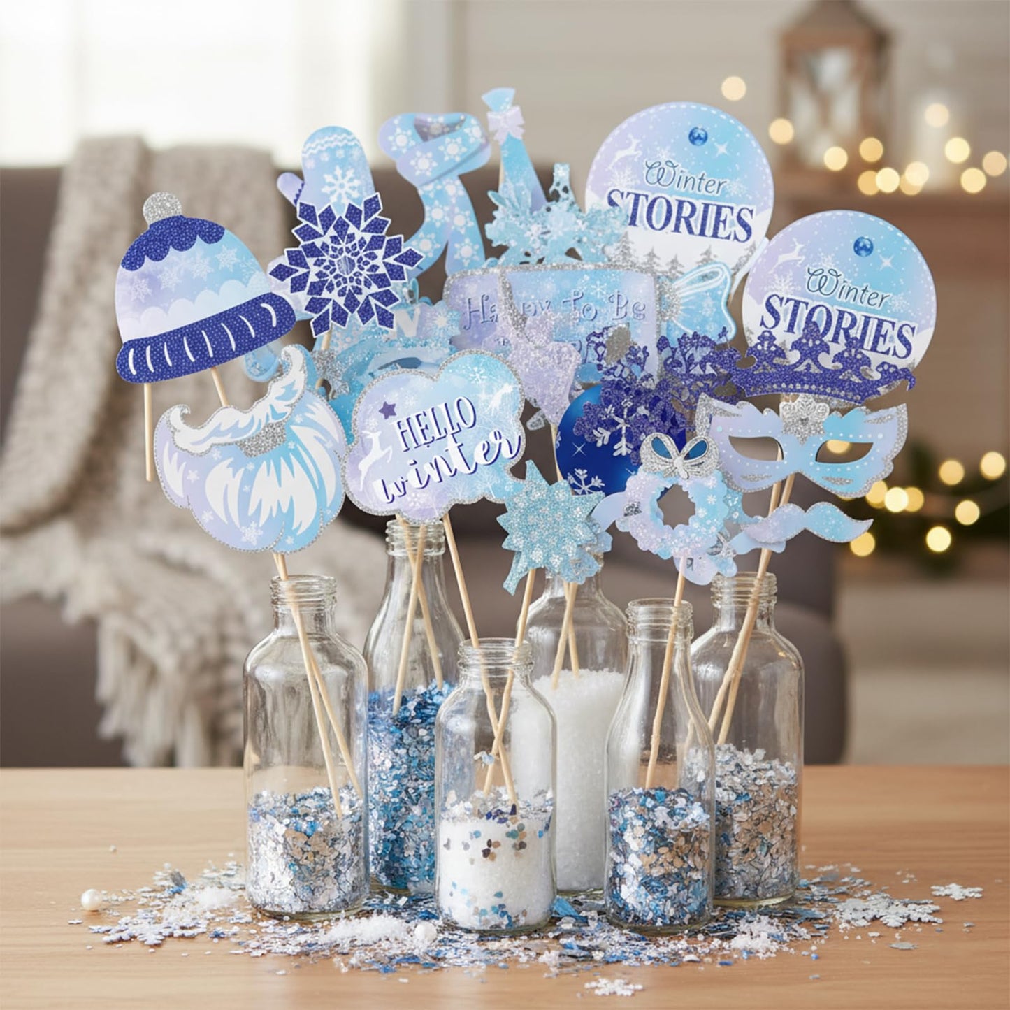 Winter Photo Booth Props - Set of 33 Winter Wonderland Party Decorations Christmas Photo Booth Props for Froze Party Holiday Party Supplies
