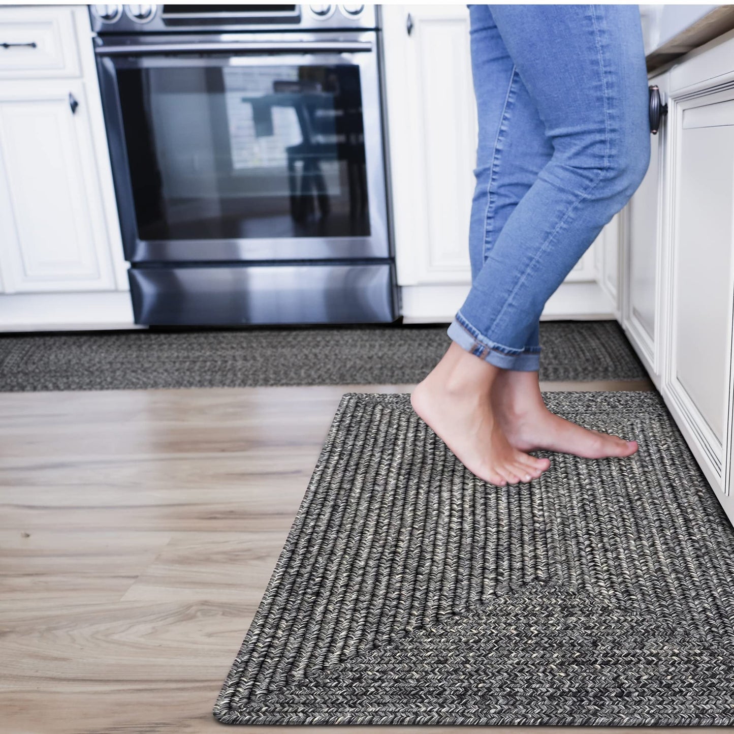 Black Small Braided Rug 27"x45" - Country Style Braided Rugs for Kitchen, Bathroom and Outdoor Entryways, Reversible, Soft, Machine Washable and Water Absorbing