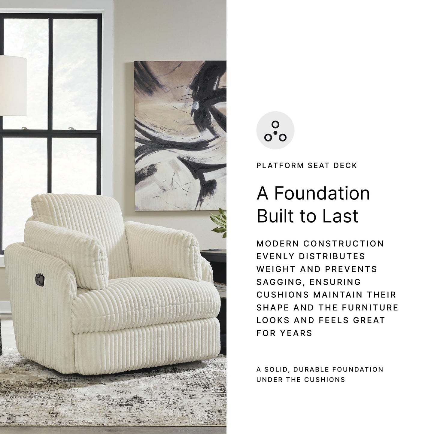 Signature Design by Ashley Tie-Breaker Cozy Contemporary Manual Press-Back Swivel Glider Rocker Recliner with 2 Bolster Pillows and Hidden Storage, White