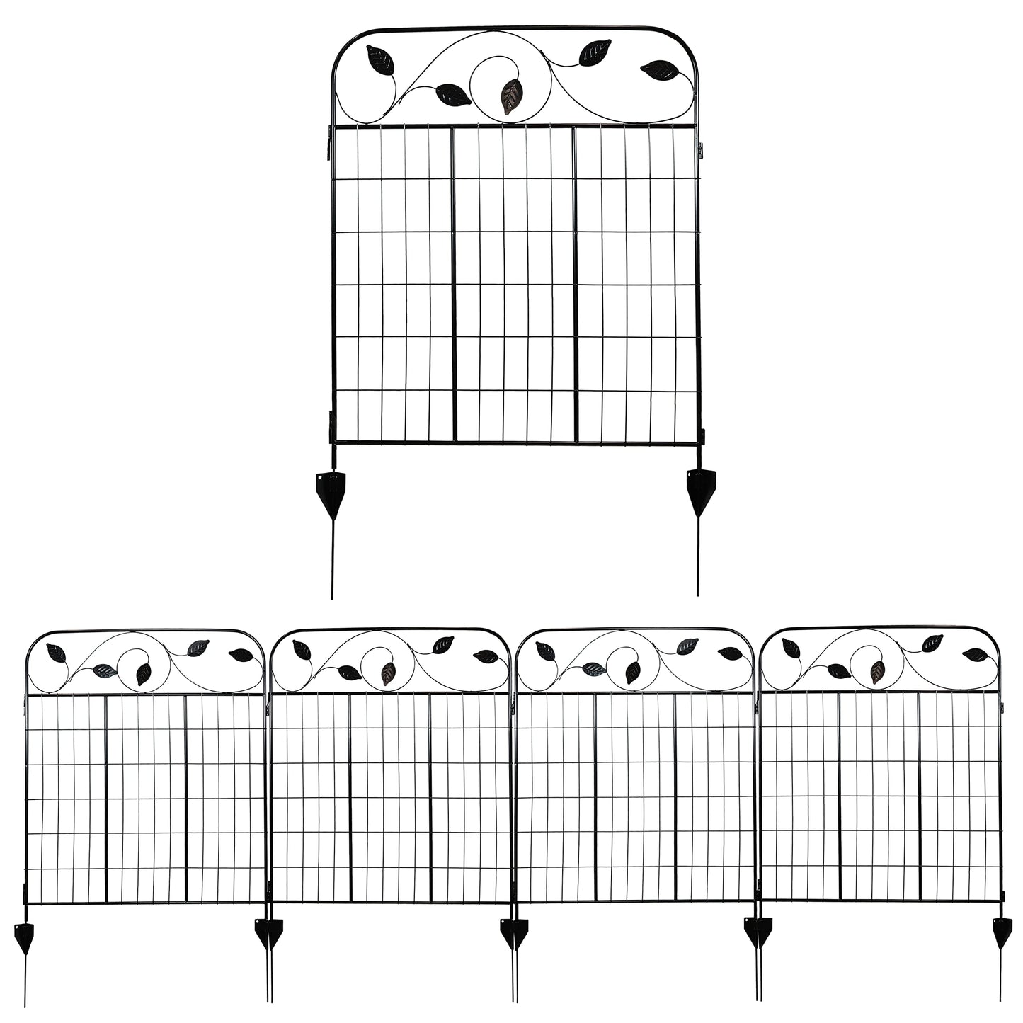 Sunnydaze Winding Vines 10-Foot 4-Piece Steel Decorative Garden Fence Panels - 30" W x 36" H Per Panel - Black