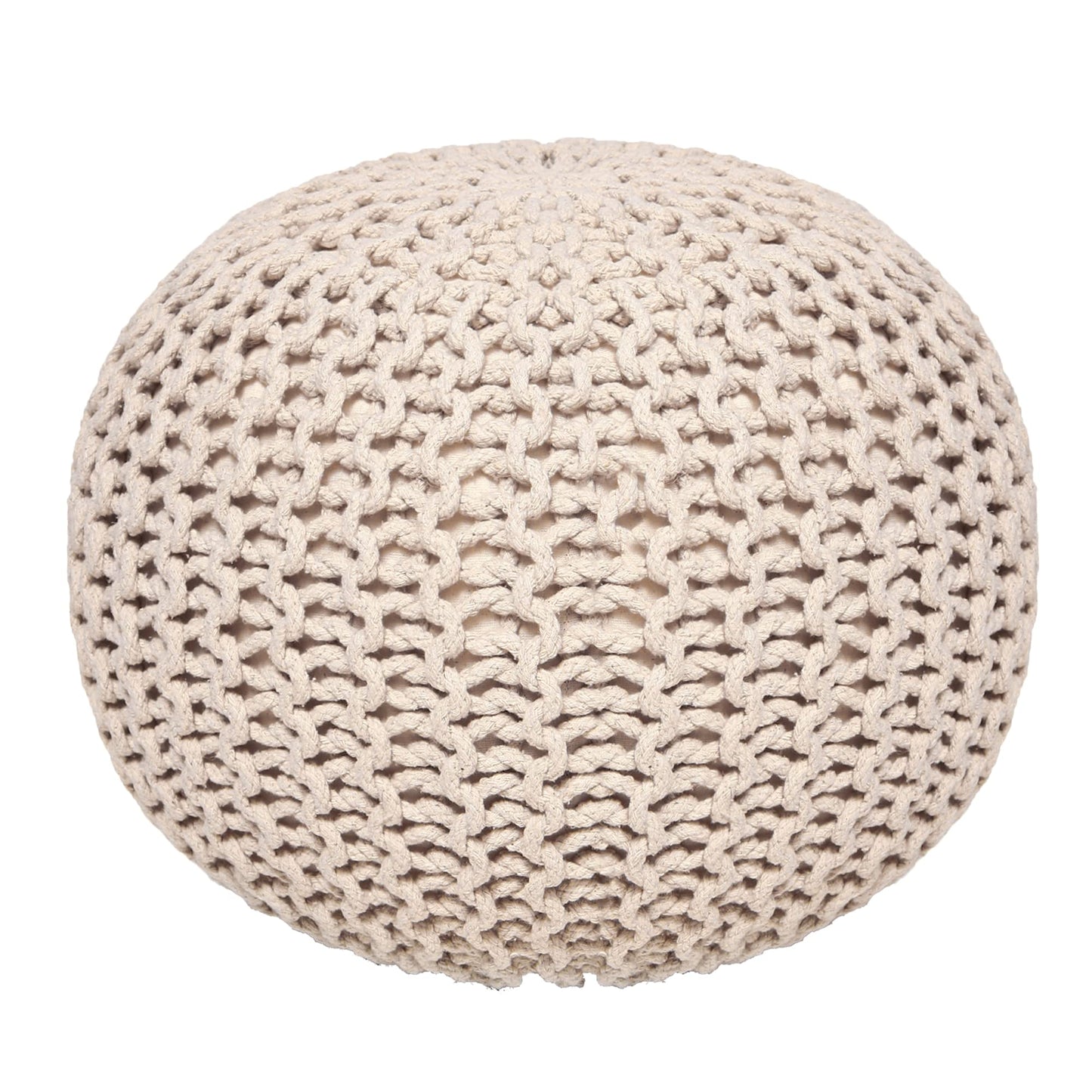 REDEARTH · Round Pouf Ottoman - Cable Knitted Boho Poof - Home Décor Cord Pouffe Handmade Circular Footrest for Living Room - Bedroom - Kids Bedroom - 100% Cotton Pouf (18" x 18" x 14") - Ivory