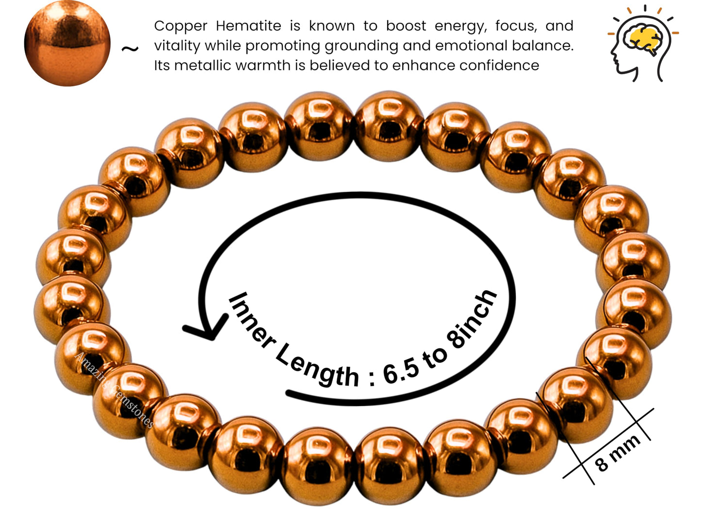 Amazing Gemstone Copper Hematite Bracelet for Women Men's Gifts - Protection Healing Crystal Bracelet - 8mm Gemstone Beaded Stretchable Bracelet Pulseras Para Hombres Mujer Stocking Stuffers Mothers Day Gift