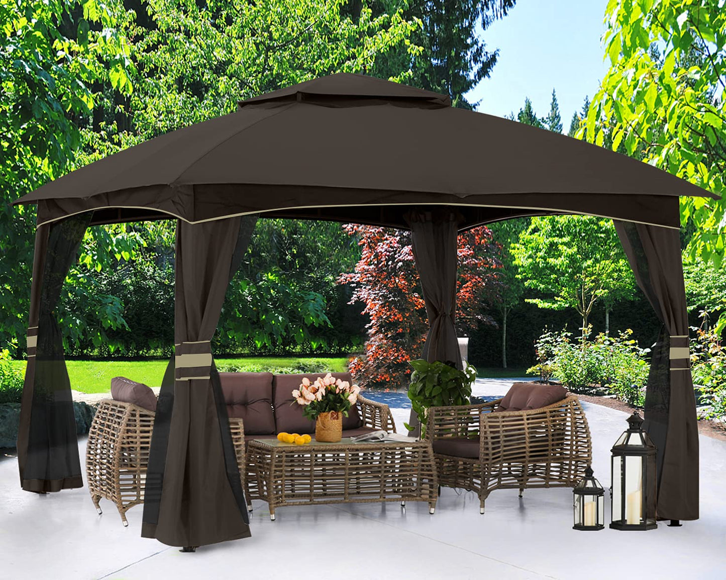ABCCANOPY 10x12 Outdoor Gazebo - Patio Gazebo with Mosquito Netting, Outdoor Canopies for Shade and Rain for Lawn, Garden, Backyard & Deck (Brown)
