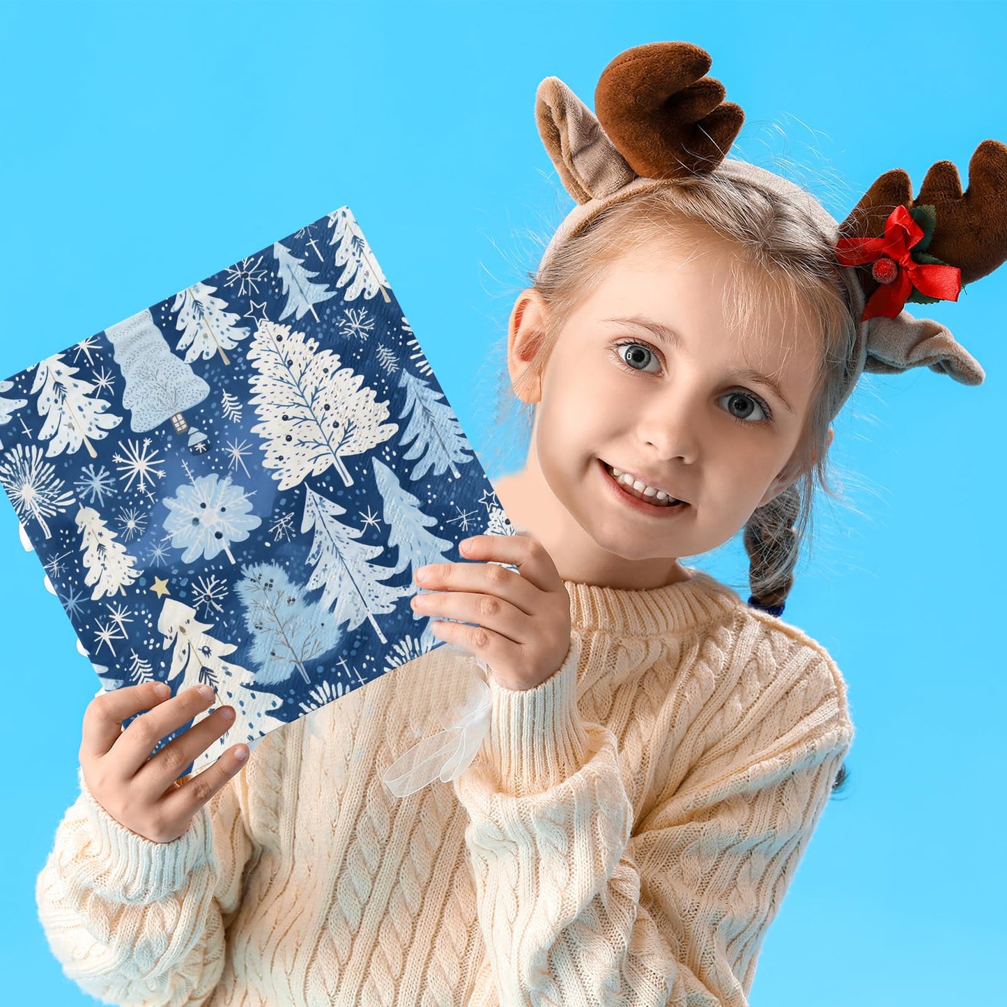 40pcs Winter Napkins Decorations,Blue Winter Christmas Napkins,Christmas Tree Xmas Reindeer Napkin for Winter Holiday Party Xmas Birthday Party Supplies