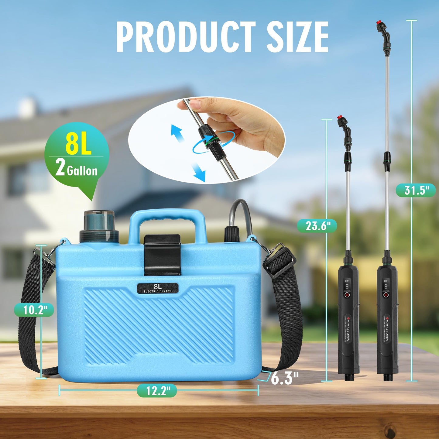 2 Gallon Battery Powered Garden Sprayer,Upgrade Electric Sprayer with 4 Types of Nozzles,3-Level Adjustable Speeds,Retractable Wand and Adjustable Shoulder Strap for Lawn, Garden and Yard.