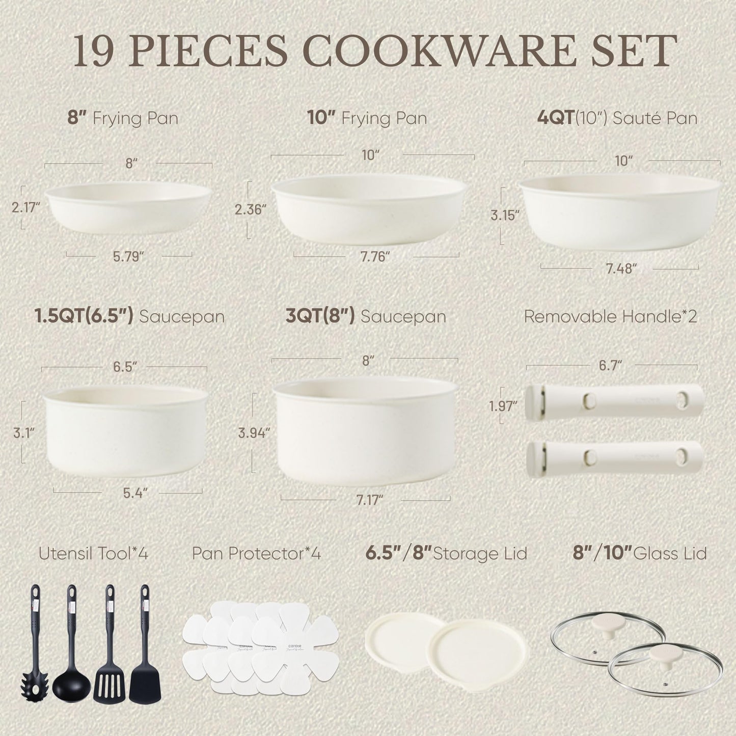 CAROTE 19pcs Pots and Pans Set, Nonstick Cookware Set Detachable Handle, Induction Kitchen Cookware Sets Non Stick with Removable Handle, RV Cookware Set, Oven Safe