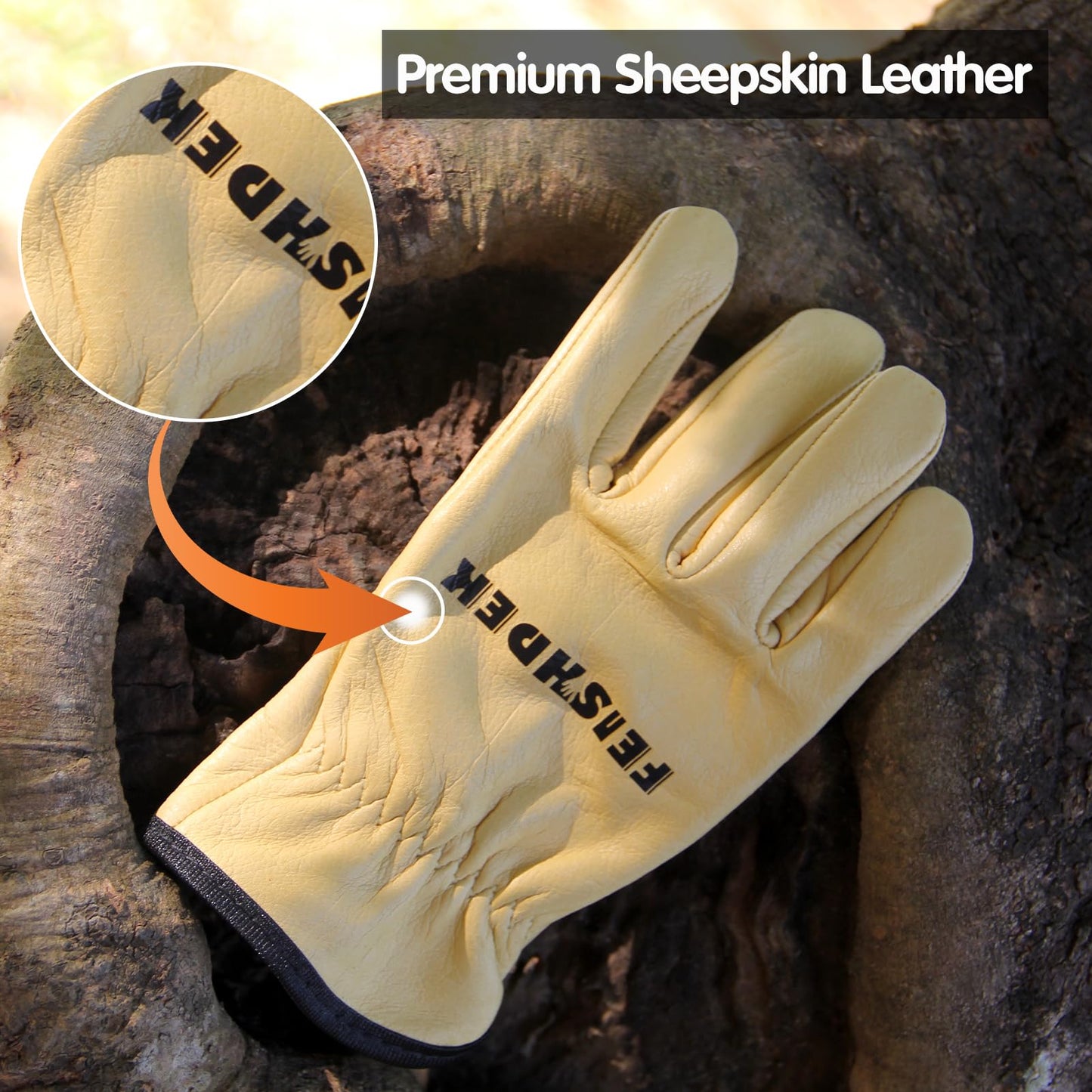 FEISHDEK Kids Leather Gardening Gloves, Toddler Work Gloves, Perfect for Children Gardening for Kids Age 6-7 (Large)
