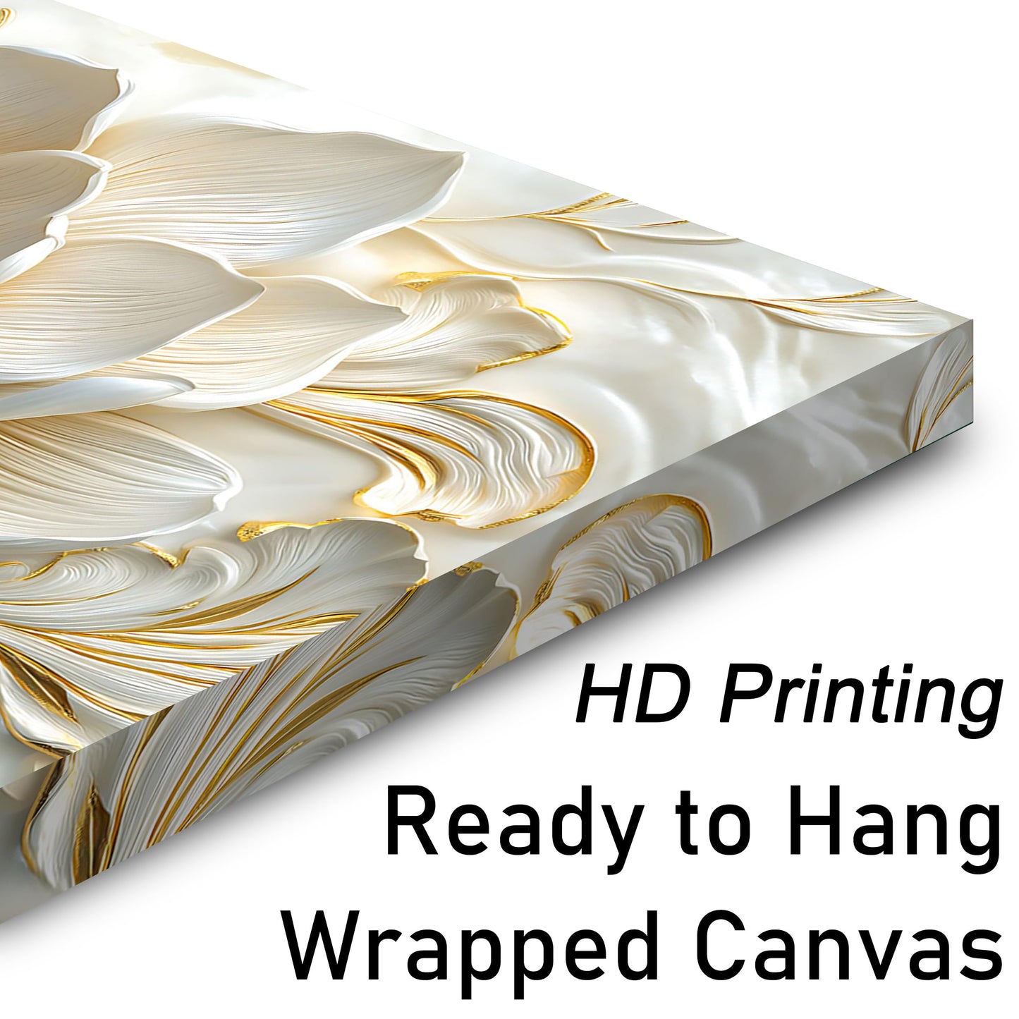 SSNEEKNDG White Floral Wall Art for Living Room Gold Flower Picture Large Botanical Artwork for Bedroom Office Canvas Prints Ready to Hang 20"x40"