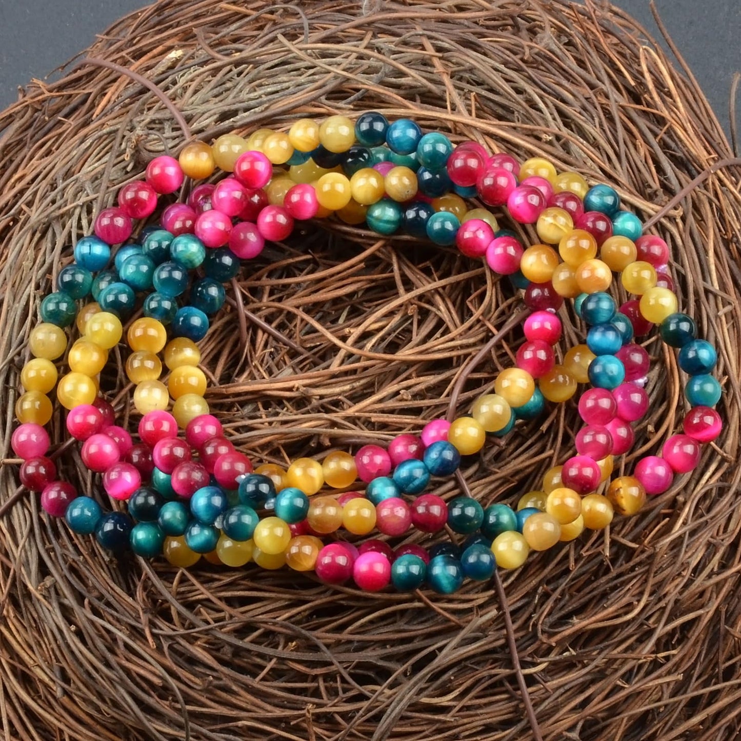 MASSIVE BEADS Triple Tiger's Eye - Fuck Off Handmade Handmade Yoga Stretch Elastic Bracelet Natural Stone Crystal Healing Power Energy Gifts for Unisex Adult 4mm