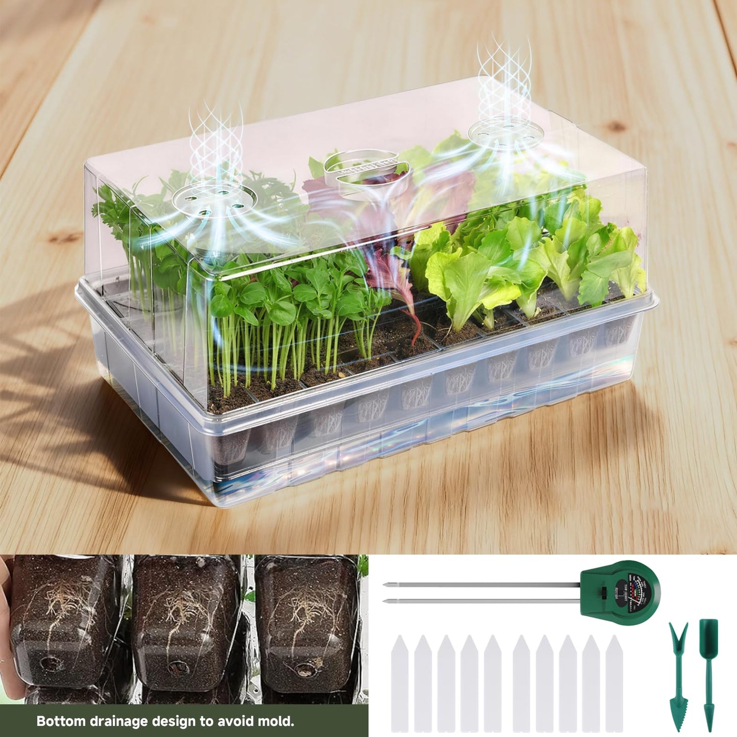Adawook Self-Watering Seed Starter Tray, Seed Starter Kit Self Water, Germination Trays for Seed Starting with High Humidity Domes (Tray, 120 Cells)