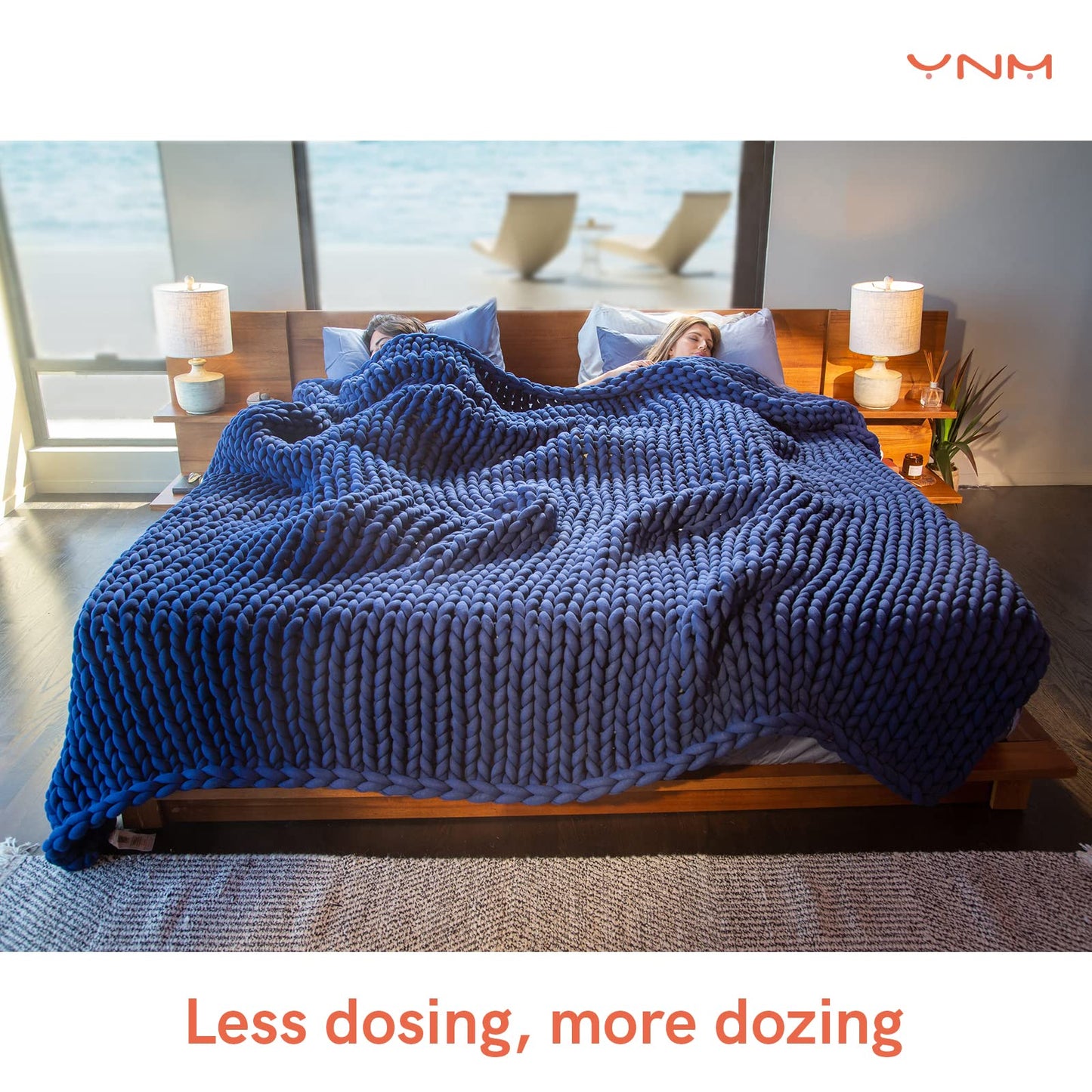 YnM Weighted Blanket, Handmade Chunky Knitted Design, Soft and Cozy, Temperature Regulating and Breathable, Machine Washable Throw for Sleep or Home Decor (Prussian Blue, 50x60 Inch, 10lbs)